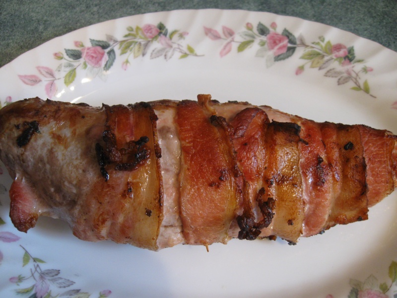 roasted bacon wrapped stuffed pork tenderloin